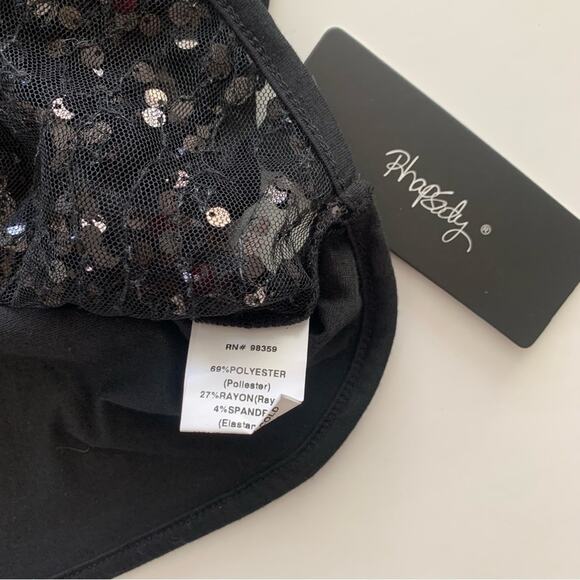 Rhapsody Sheer Black Sequin Short Cap Sleeve Blouse Shirt Large - Picture 5 of 7